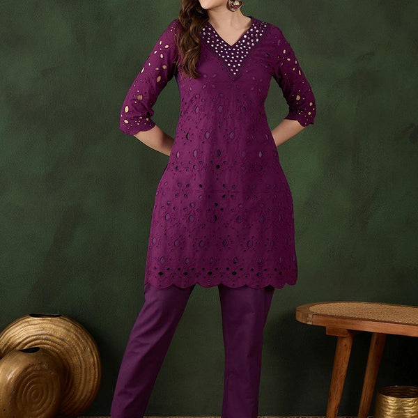 Sangria Embroidered Pure Cotton Kurta & Trouser - Distacart