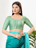Thumbnail for Joban Fashion Sage Green Tissue Padded Blouse With Round Neck Elbow Sleeves - Distacart