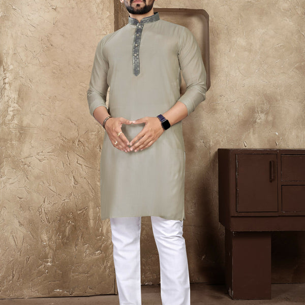 Anaita Grey Linen Silk Straight Kurta - Distacart