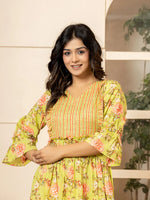 Thumbnail for Yufta Green Cotton Floral Print Tiered Dress With Ruffles - Distacart