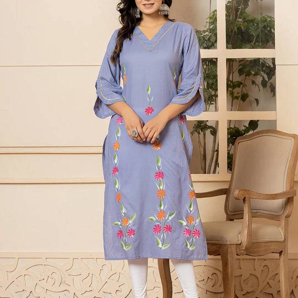 Yufta Violet Hand Painted Straight Kurta - Distacart