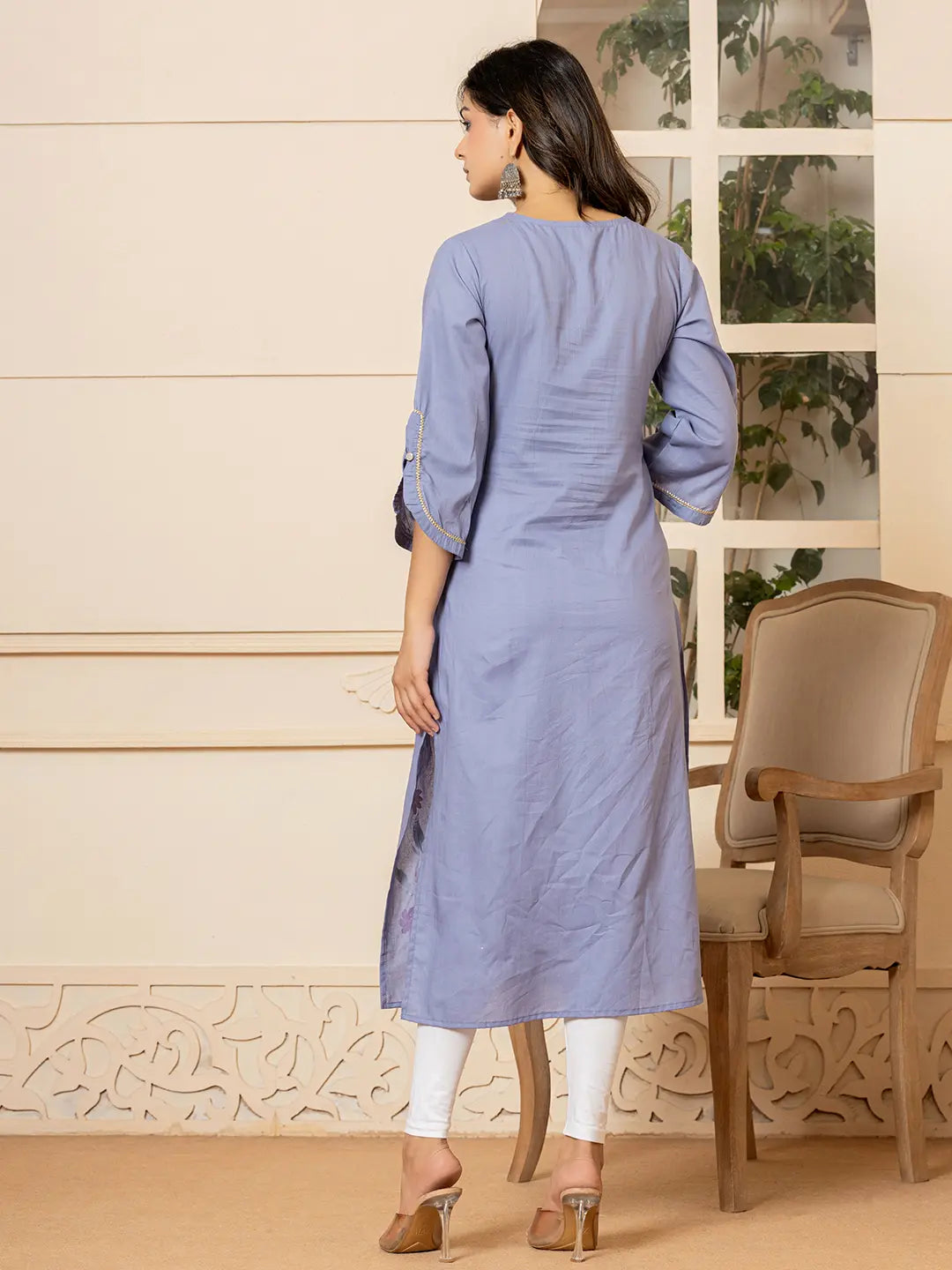 Yufta Violet Hand Painted Straight Kurta