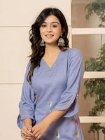 Thumbnail for Yufta Violet Hand Painted Straight Kurta