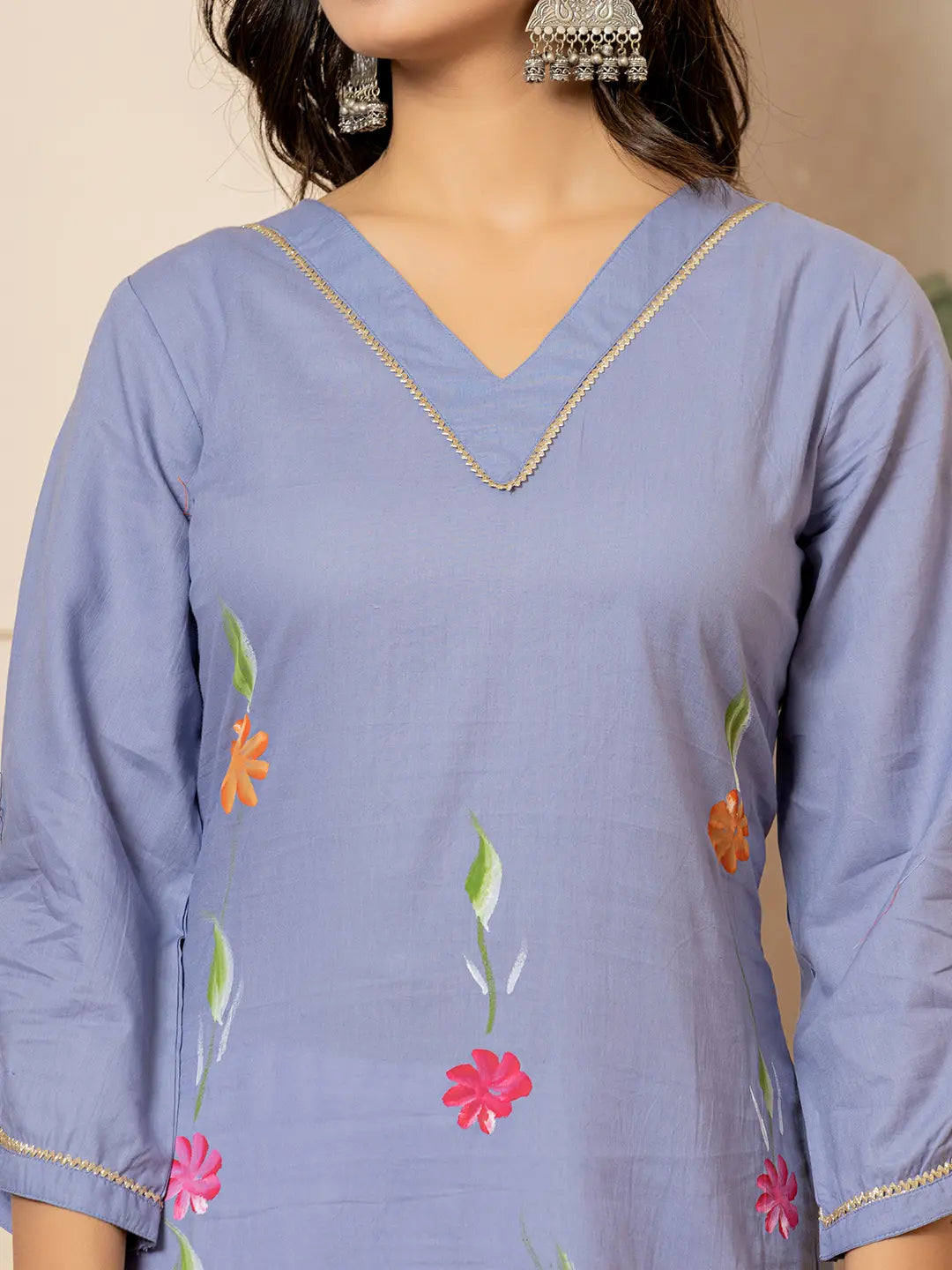Yufta Violet Hand Painted Straight Kurta - Distacart