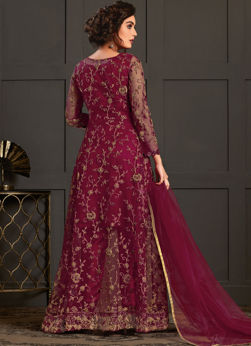 Vegaa Fashion Wine Heavy Net Embroiderd Pakistani Suit