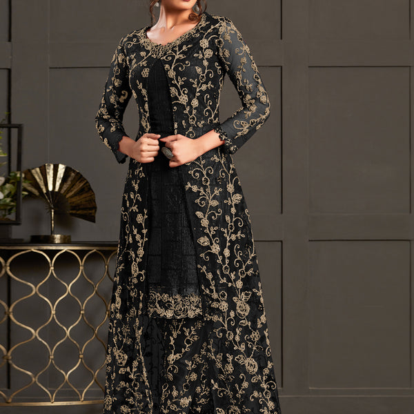 Vegaa Fashion Black Heavy Net Embroiderd Pakistani Suit - Distacart