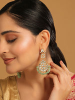 Thumbnail for Nuyug 22K Gold Plated Regal Green Kundan Chandbali Earrings