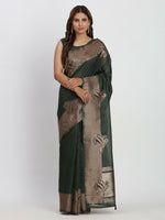 Thumbnail for Astita Linen Cotton Dark Green Saree