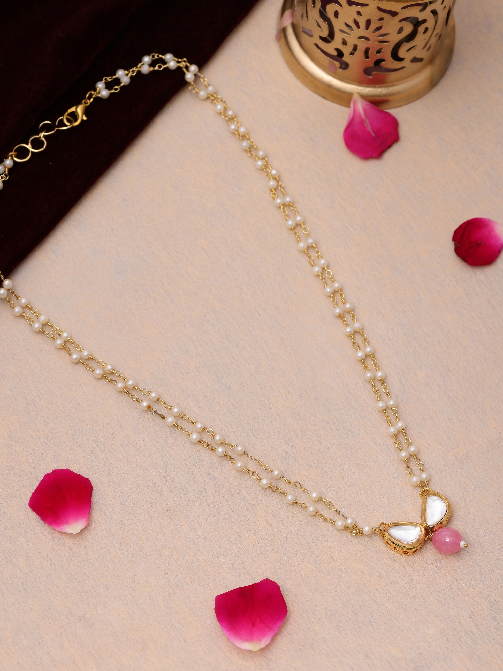 Ruby Raang Kundan and Pink Stone Necklace - Distacart