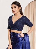 Thumbnail for Joban Fashion Navy Blue Sequin Padded Blouse With V Neck Elbow Sleeves - Distacart