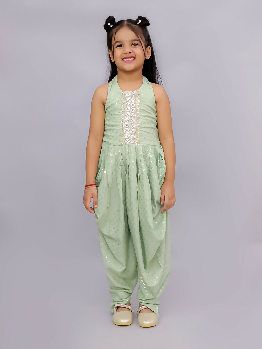 Lil Drama Fusion Fair Girls Green Dhoti Jumper