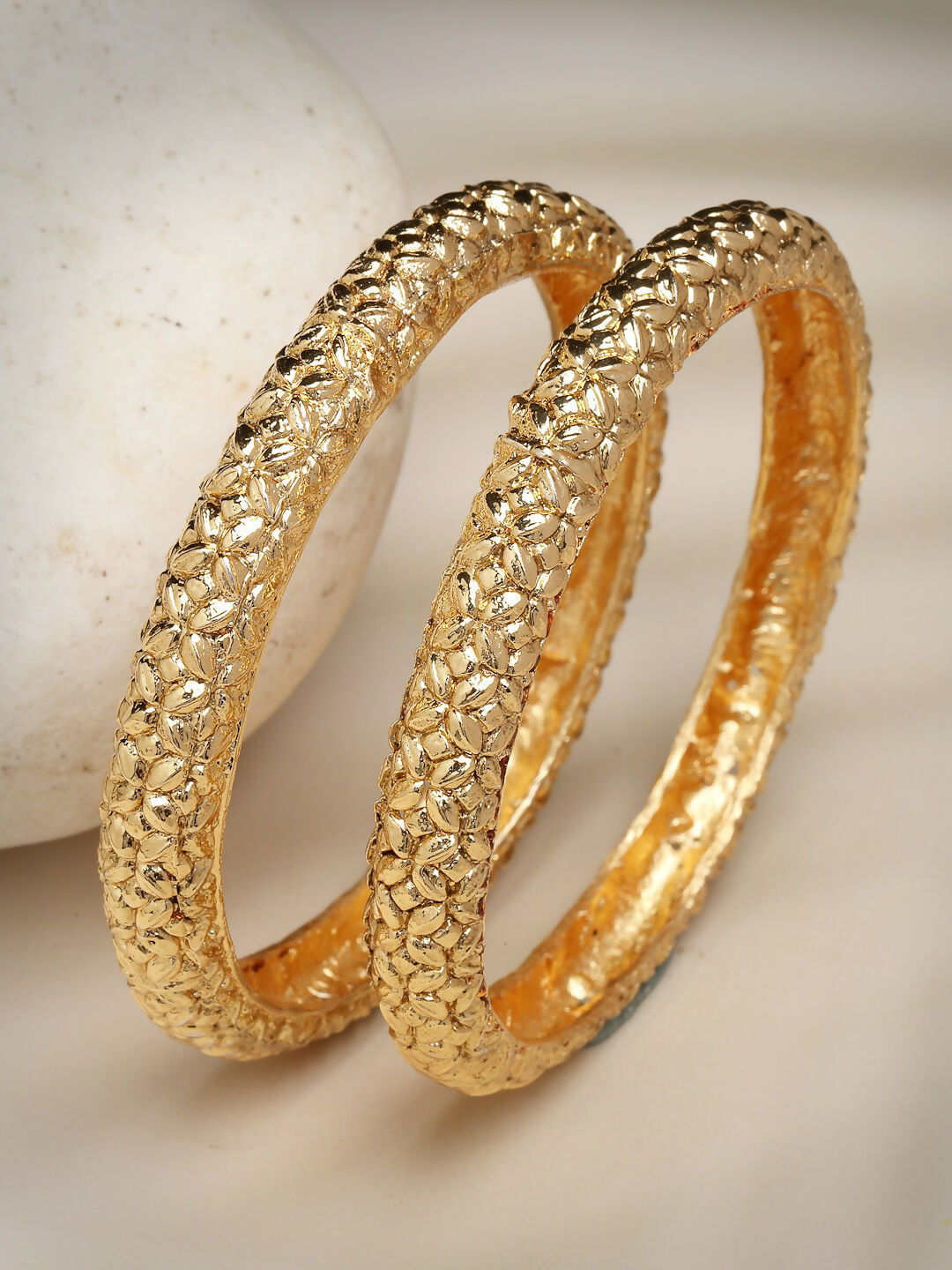 NVR Women's Set of 2 Gold-Plated Handcrafted Traditional Bangles - Distacart
