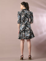 Thumbnail for Myshka Women's Black Printed Shirt Collar Fit and Flare Party Dress - Distacart