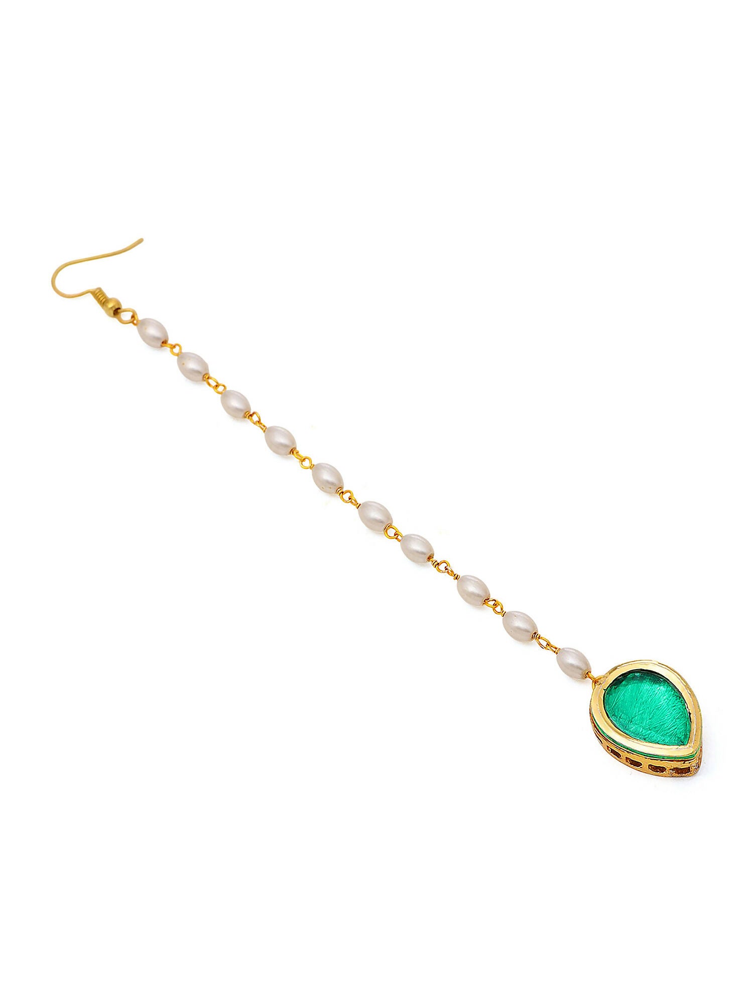 Ruby Raang Green Tear Drop Green Meenakari Maang Tikka