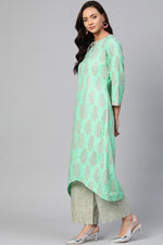 Thumbnail for Ahika Sea Green Pure Cotton Ethnic Motifs Kurta Set