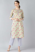 Thumbnail for Ahika Women Cotton Yellow Ethnic Motifs Printed Straight Kurta Pant Set - Distacart