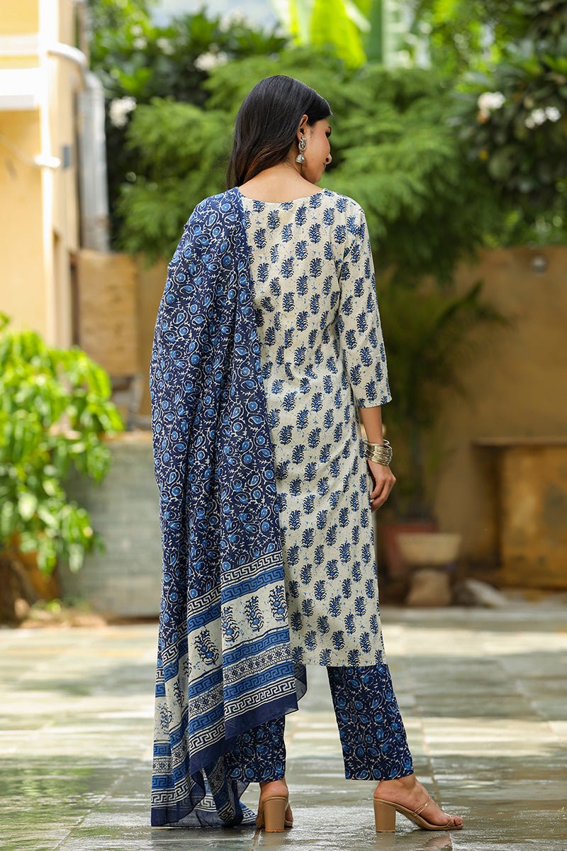 Ahika Blue Rayon Blend Straight Suit Set