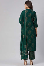 Thumbnail for Ahika Women Cotton Green Ethnic Motifs Printed Straight Kurta Pant Dupatta Set - Distacart