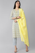 Thumbnail for Ahika White Navy Blue Pure Cotton Kurta with Trousers Dupatta â€“ Ahika - Distacart