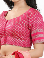 Thumbnail for Joban Fashion South Pink Brocade Padded Blouse With Round Neck Elbow Sleeves