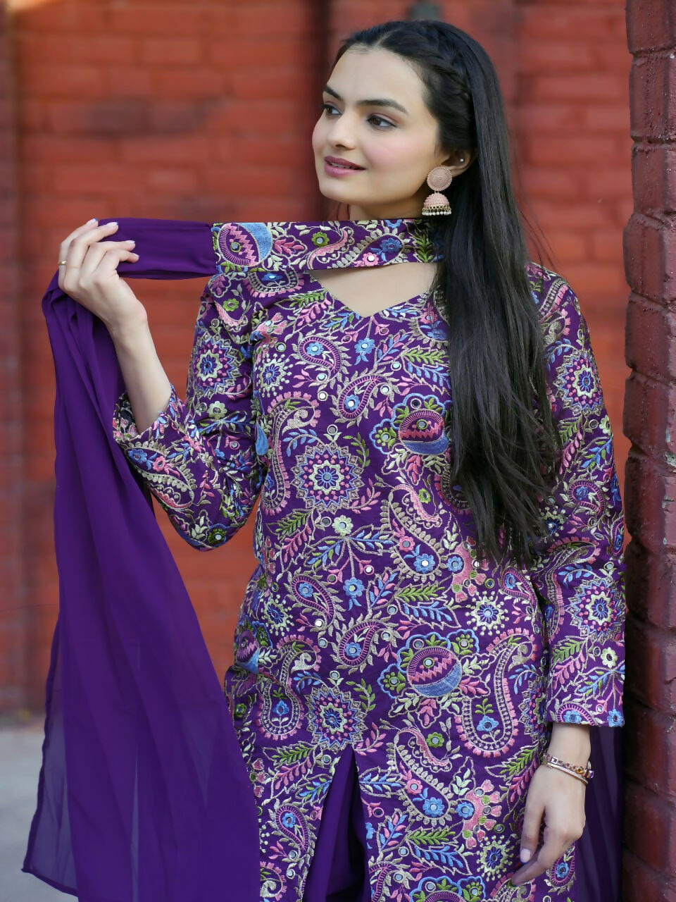 Teeya Creation Purple Color Tapeta Silk Embroidery Work Party Wear Palazzo Set - Distacart