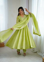 Thumbnail for Teeya Creation Pista Green Color Heavy Crunchy Silk Embroidery Work Gown