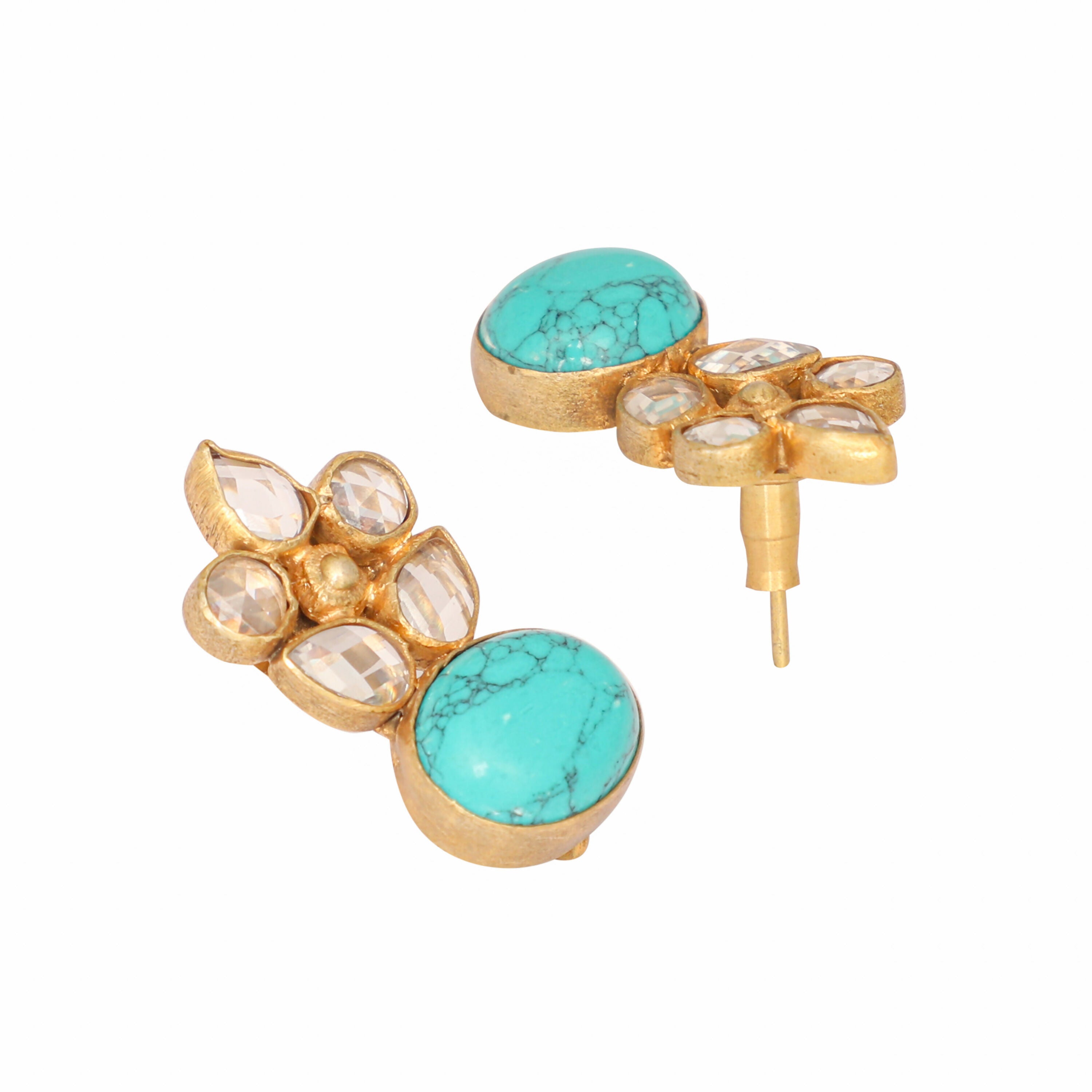 Nuyug 22K Gold Plated Turquoise Bloom Studs