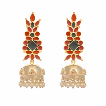 Nuyug 22K Gold-Plated Enamel & Beaded Dome Shaped Jhumka Earrings - Distacart