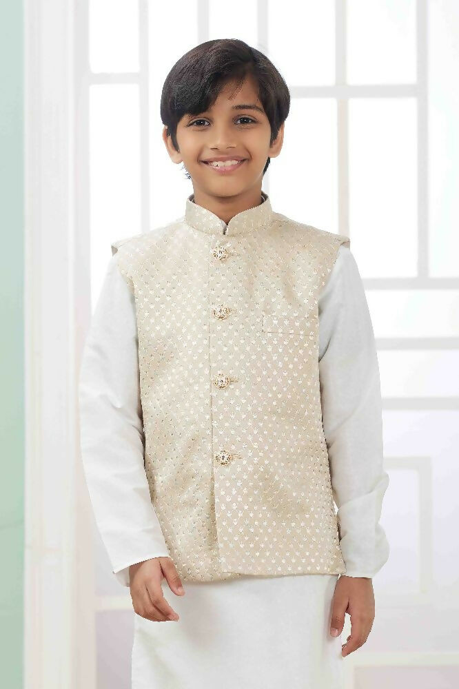 Raivat Ethnic Art Silk Embroidery Work 3 Pics Jacket Set In Off White Colour - Distacart