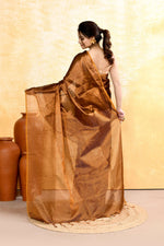 Thumbnail for Piyari Fashion Women's Copper Dual Tone Organic Tissue Saree With Blouse Piece - Distacart