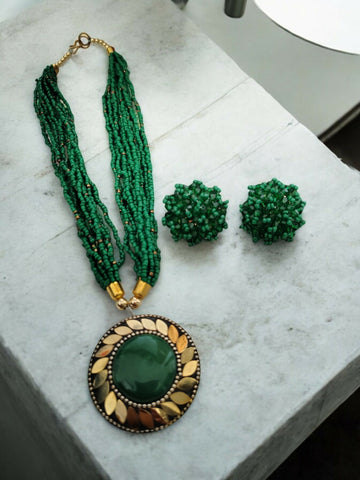 Inhanns All-Day Statement Beaded Necklace Set - Green - Distacart