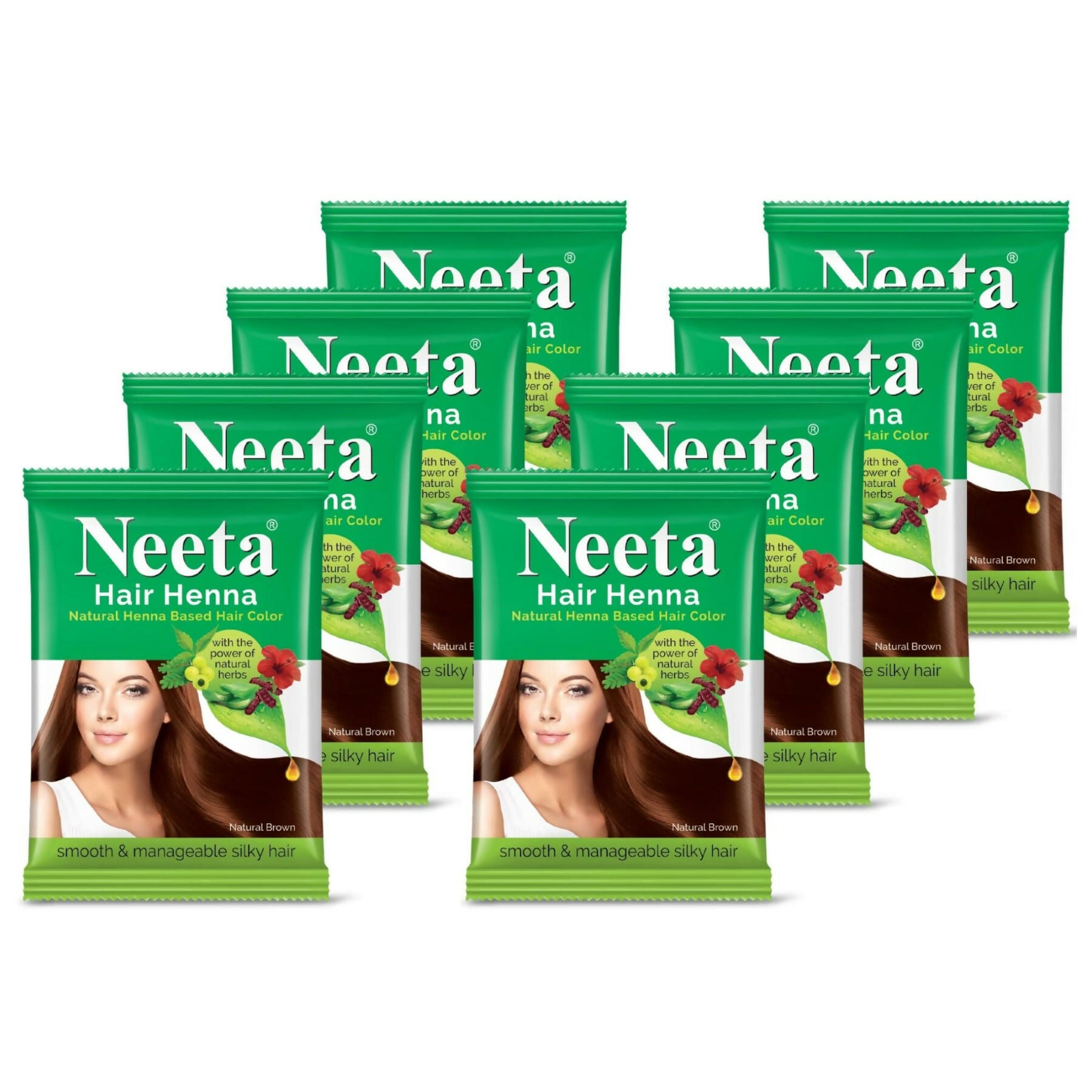 Neeta Henna Powder for Hair, Henna-Based Hair Color Natural Brown (Pack of 8) - Distacart