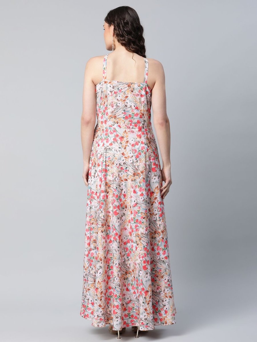 Ahalyaa Women Crepe Printed Classic White Romantic Florals Dress - Distacart