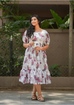 Thumbnail for Preksha Creation Georgette Floral Printed Women White Short Gown - Distacart