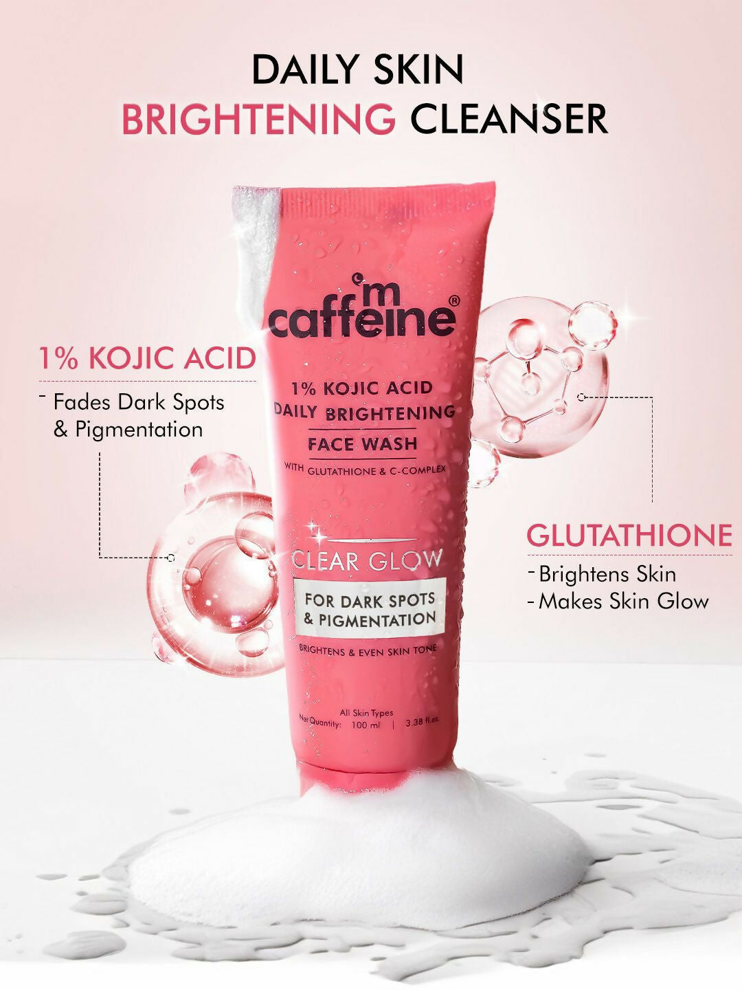 mCaffeine Clear Glow 1% Kojic Acid Daily Brightening Face Wash For Dark Spots & Pigmentation - Distacart