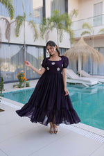 Thumbnail for Teeya Creation Womens New Stylish Fendi Silk With Beads Embroidered Work Gown Set - Dista