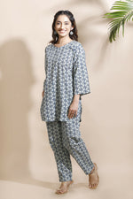 Thumbnail for Breathables Abstract Cotton Co-Ord Set – Blue - Dista