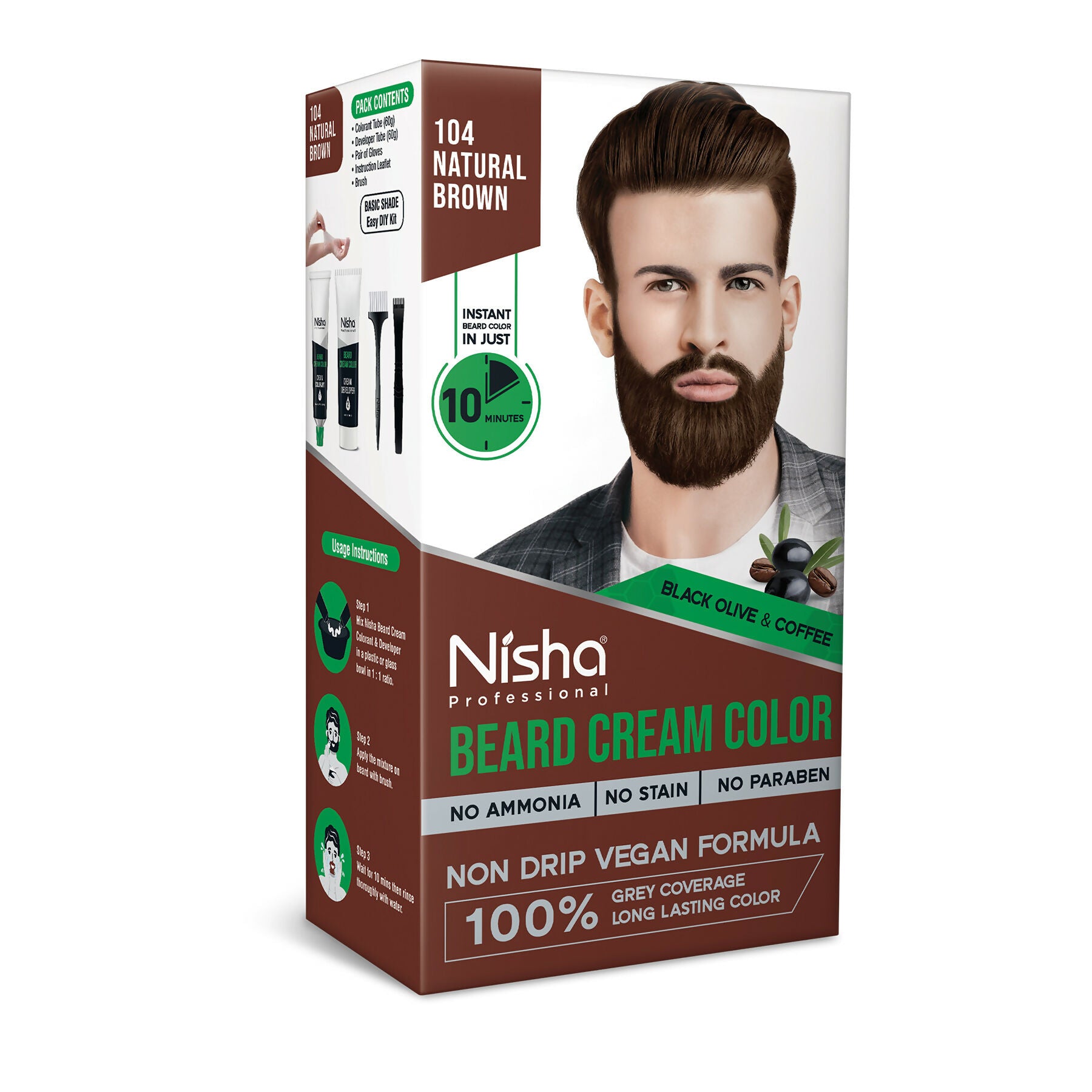 Nisha Beard Colour for Men - Natural Brown - Distacart