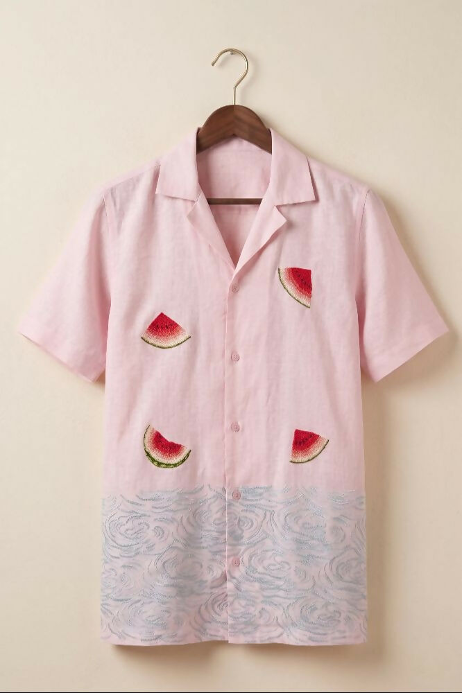 Melon — White Embroidered Linen Shirt by Hilo Design - Dista