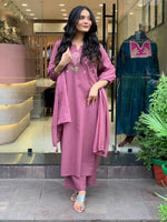 Thumbnail for The52 Peach Women's Gorgeous Embroidered Cotton Fabric Straight Kurta Pant with Dupatta Set - Distacart