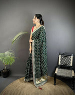 Thumbnail for Joban Fashion Dark Green Bandhej Bandhani Vichitra Silk Bandhani Prints Saree