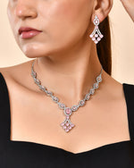 Thumbnail for VOJ Silver Plated Baby Pink Ad Stone Studded Necklace Set - Dista