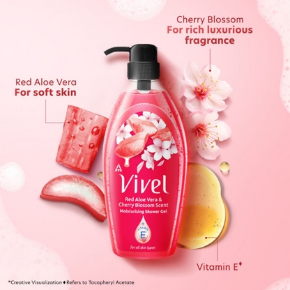 Vivel Red Aloe Vera & Cherry Blossom Scent Moisturizing Shower Gel - Distacart