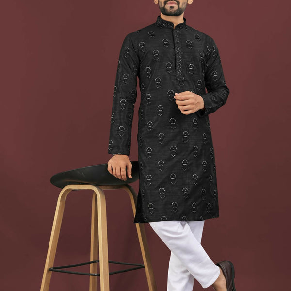 Anaita Black Embroidered Silk Straight Kurta - Distacart