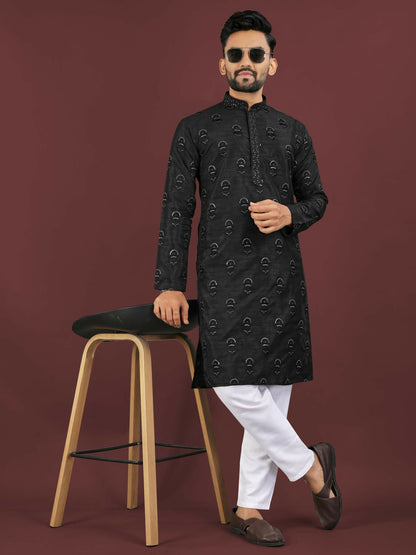 Anaita Black Embroidered Silk Straight Kurta - Distacart