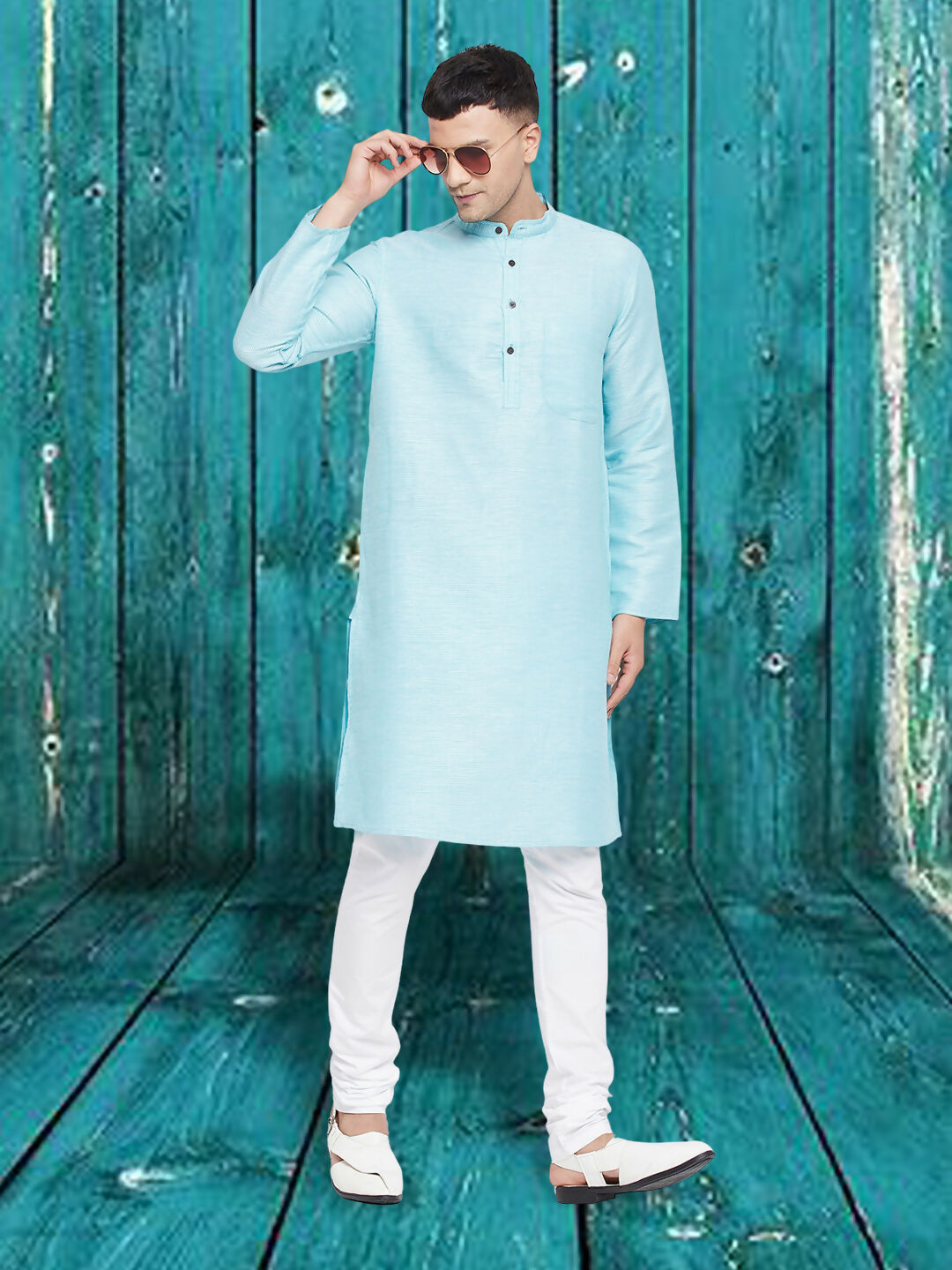 Even Apparels Men's Pure Cotton Turquoise Kurta - Distacart