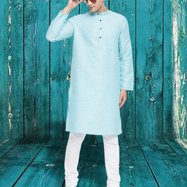 Even Apparels Men's Pure Cotton Turquoise Kurta - Distacart