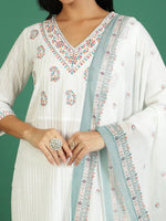 Thumbnail for Sangria Printed Pure Cotton V- Neck Kurta & Trousers With Dupatta