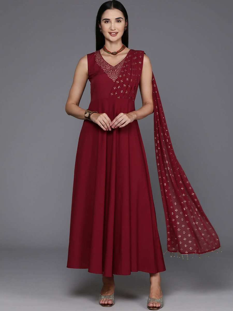 Ahalyaa Women's Traditional wear Ethnic Dress - Maroon - Distacart