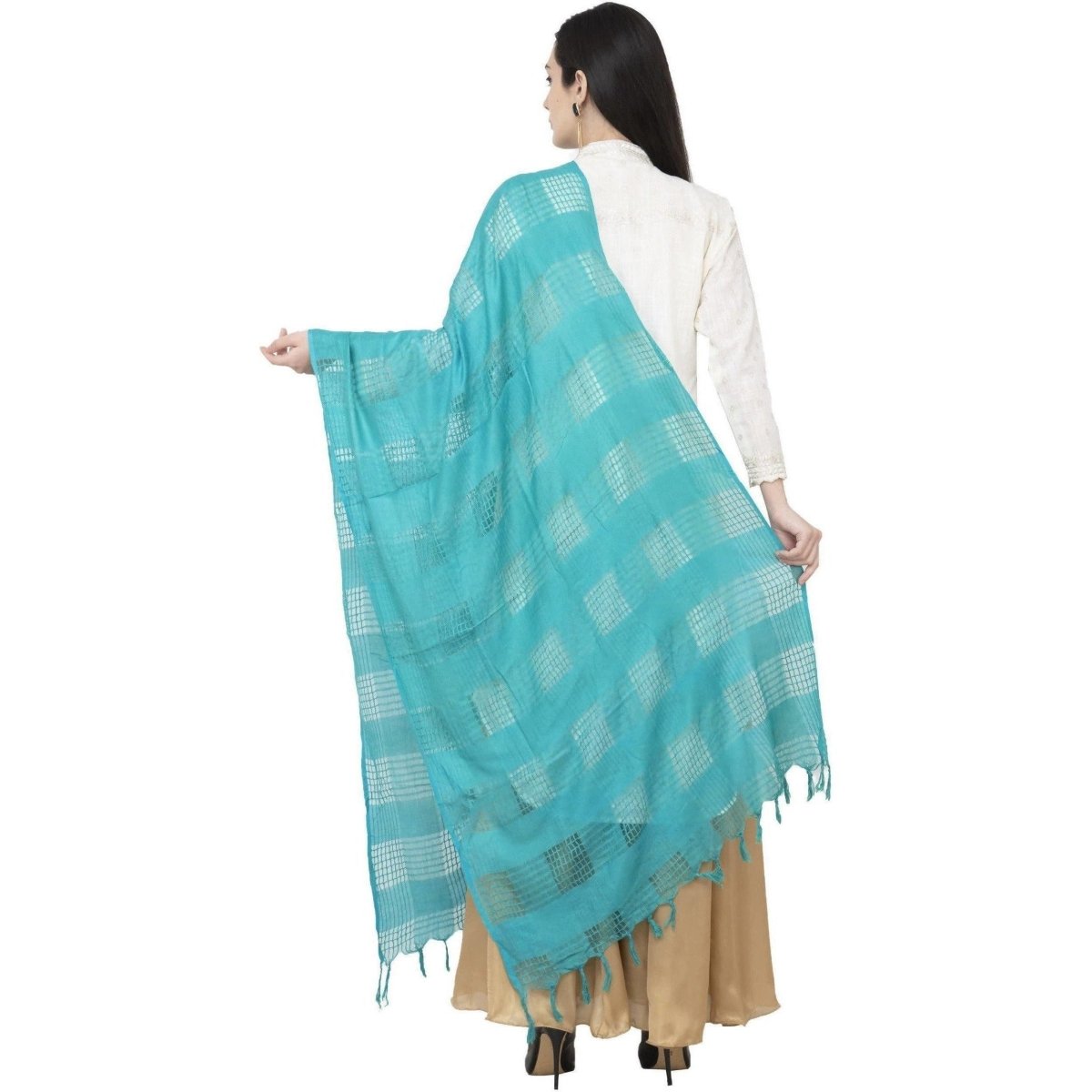A R SILK Window Square Regular Dupatta Rama Green Color Dupatta or Chunni
